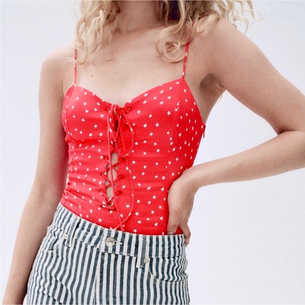 Zara Satin Effect Star Print Bodysuit